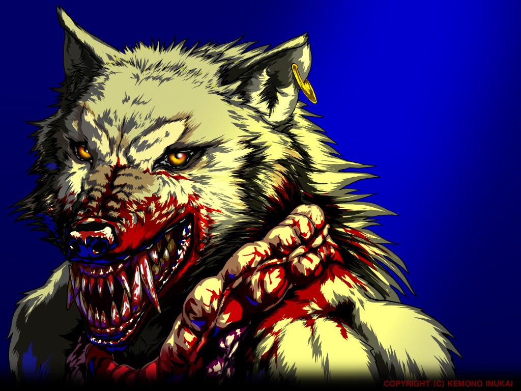 4:3 blood bloodlust bodily_fluids bust_portrait canid canine canis e621 ear_piercing fangs gore guts hungry intestines kemono_inukai looking_at_viewer male mammal mythological_canine mythological_creature mythology orange_eyes organs piercing portrait sharp_teeth snarling solo teeth wallpaper werecanid werecanine werecreature werewolf wolf yellow_eyes