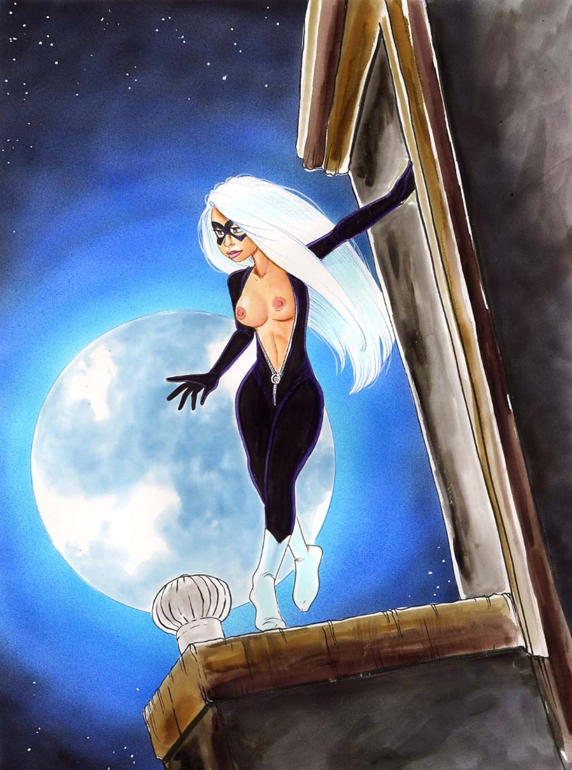 1girls barry_blair black_cat_(marvel) bodysuit felicia_hardy female female_only human marvel marvel_comics moon rule34 solo spider-man_(series) zipper_pull_tab