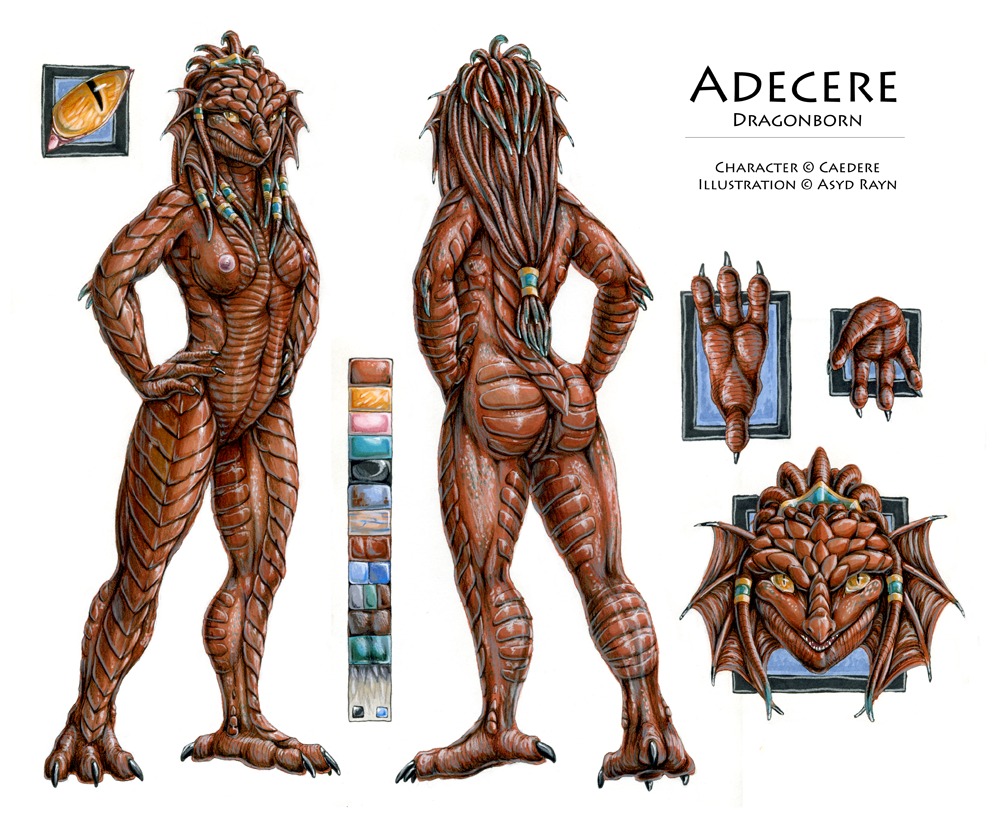 acidapluvia adecere amber_eyes anthro breasts brown_body brown_scales dragonborn_(dnd) dungeons_and_dragons e621 english_text female genitals hasbro nipples non-mammal_breasts non-mammal_nipples nude reptile scales scalie simple_background solo text vulva white_background wizards_of_the_coast