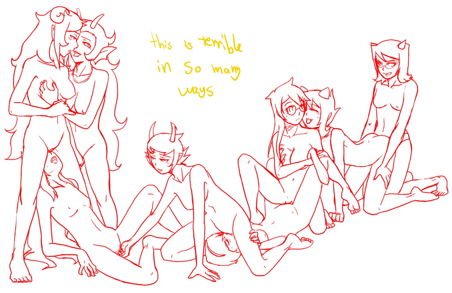 6+girls 8girls aradia_megido artist_request breasts closed_eyes cunnilingus evy feferi_peixes female fingering fins glasses headband homestuck horns jade_harley kanaya_maryam kissing lesbian long_hair monochrome ms_paint_adventures multiple_females multiple_girls naked nepeta_leijon nipples orgy pointy_ears pussy rose_lalonde rule34 short_hair sketch source_request strap-on strapon terezi_pyrope text tribadism troll vriska_serket white_background white_hair yuri