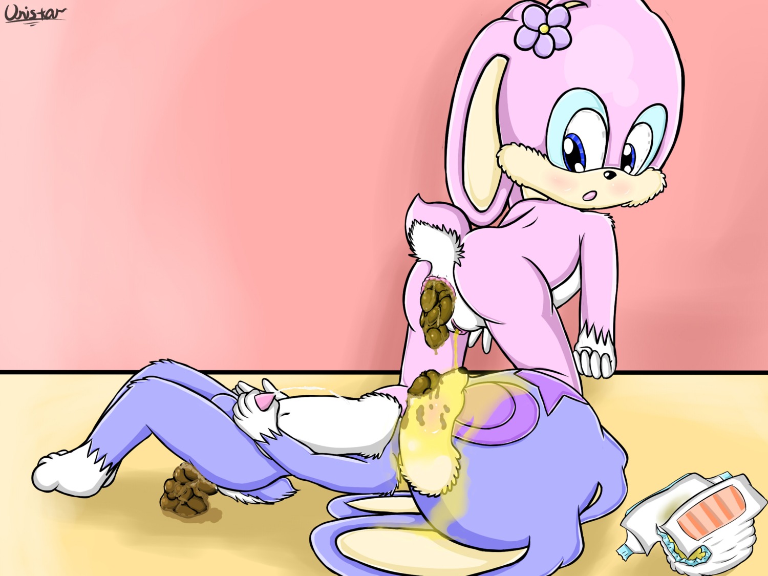 2011 4:3 anthro anus balls bent_over blush bodily_fluids clothing cum cumshot diaper drinking duo e621 eating_feces ejaculation erection eyes_closed feces feces_in_mouth female genital_fluids genitals hi_res kneeling lagomorph lying male male/female mammal masturbation nude on_back open_mouth orgasm peeing penile penile_masturbation penis pooping pooping_together sara_(unistar) scatplay shaded signature unistar urine vulva young young_anthro