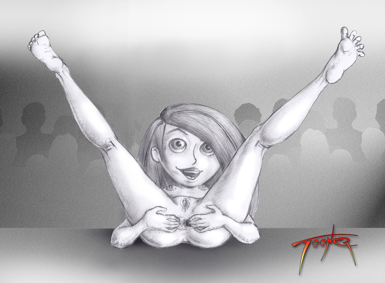 anal anal_fingering anus disney female fingering human kim_possible kimberly_ann_possible monochrome nipples presenting rule34 straight_hair stripper stripping tooner