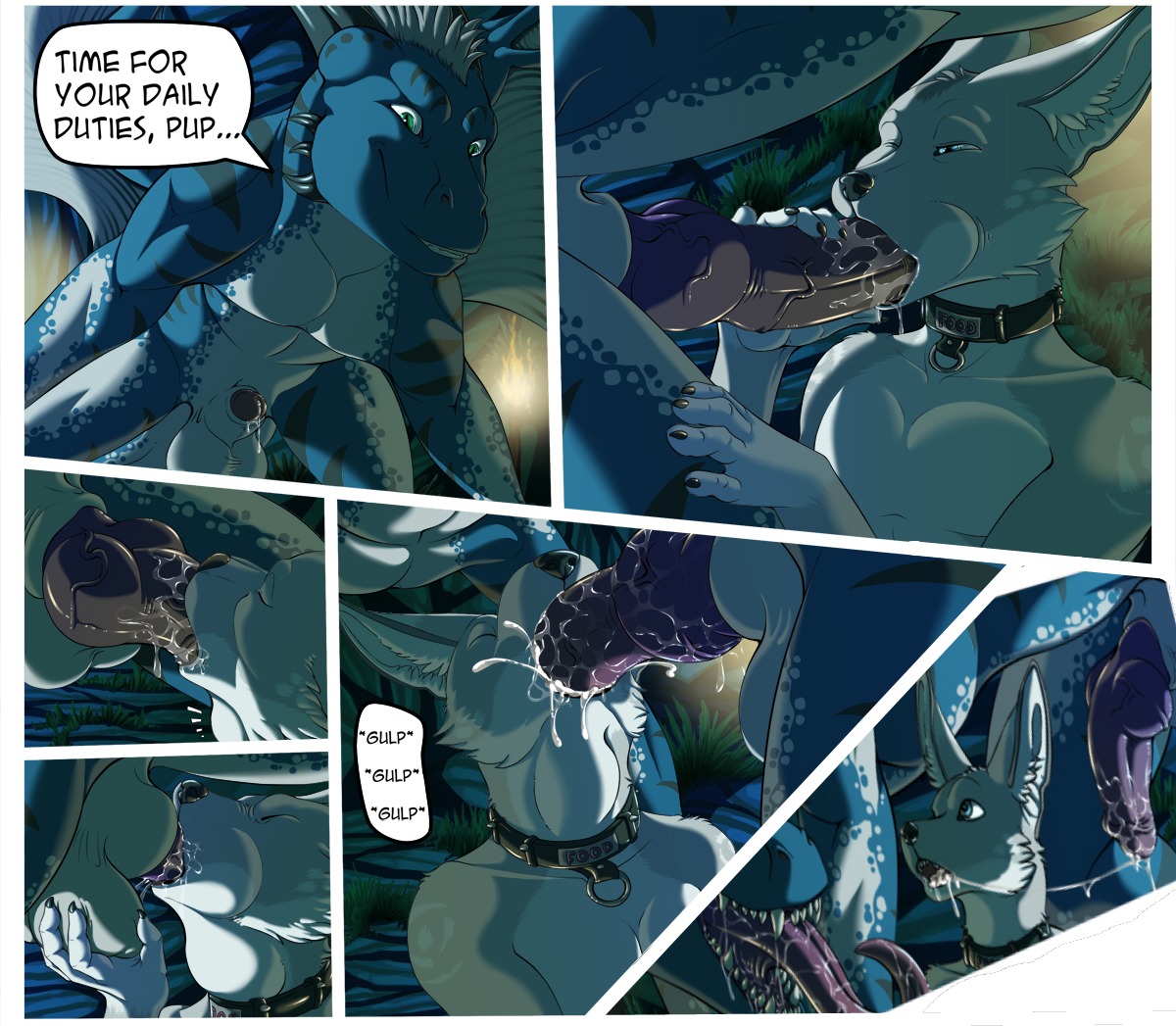 2013 anthro balls big_penis bodily_fluids canid canine collar comic conditional_dnp cum cum_in_mouth cum_inside danza danza_(character) deep_throat dialogue dragon drinking drinking_cum drooling duo e621 english_text erection eyes_closed fellatio fennec_fox feral fox fur genital_fluids genitals half-erect interspecies knot knotting larger_male long_tongue male male/male male_penetrated male_penetrating male_penetrating_male mammal mythological_creature mythological_scalie mythology oral oral_knotting oral_penetration penetration penile penis saliva scalie sex size_difference smaller_male text third-party_edit tongue tongue_out true_fox