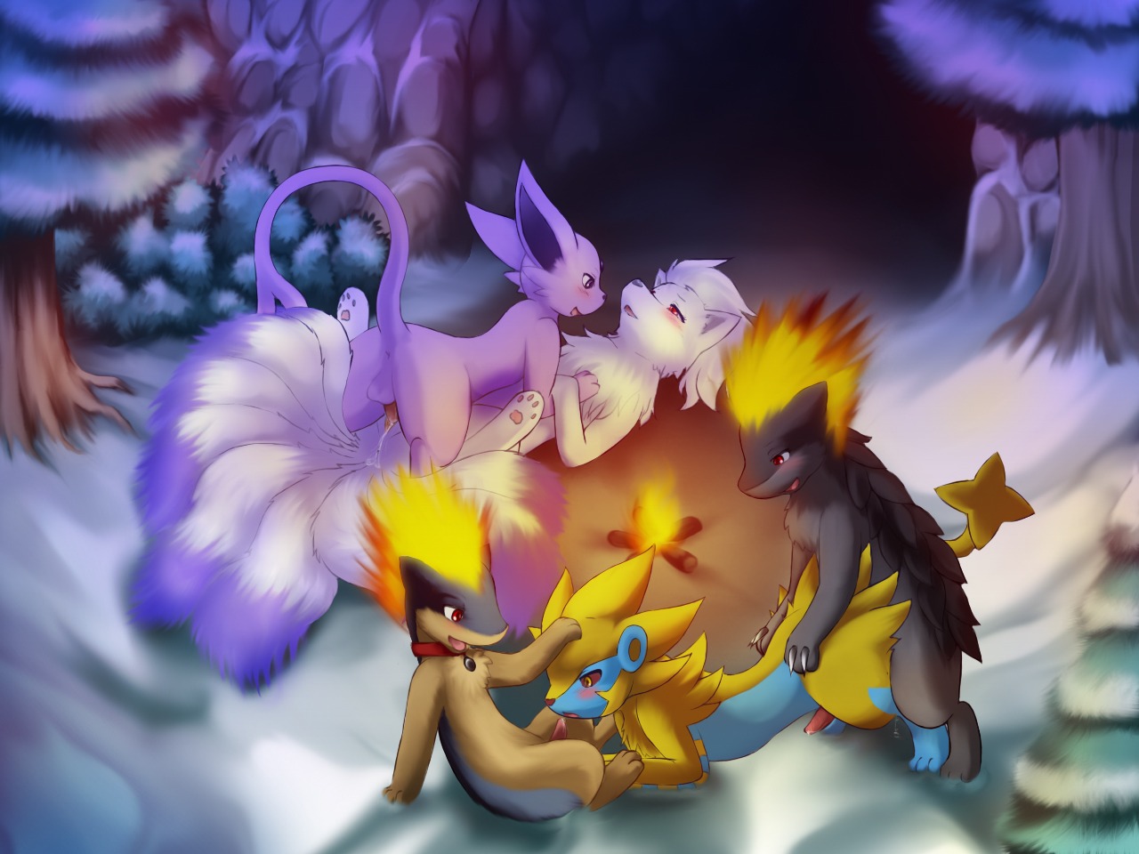 4:3 alternate_color anal anal_penetration blush canid canine cave darkmirage e621 eeveelution erection espeon fan_character felid fellatio female female_penetrated feral feral_on_feral fire generation_1_pokemon generation_2_pokemon generation_4_pokemon genitals group group_sex hybrid interspecies luxray male male/female male/male male_penetrated male_penetrating male_penetrating_male mammal manexray multi_tail mustelid ninetales nintendo nude oral orgy outside penetration penile penis pokemon pokemon_(species) porcupine purple_eyes quilava red_eyes rodent sandslash sex shiny_pokemon six~ snow spitroast tail threesome trio vaginal vaginal_penetration vulva yellow_eyes