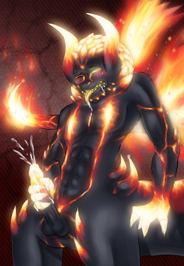 1boy berial claws cum demon devil_may_cry devil_may_cry_(series) erection fire flames hell male male_only masturbation penis rule34 solo spikes spines