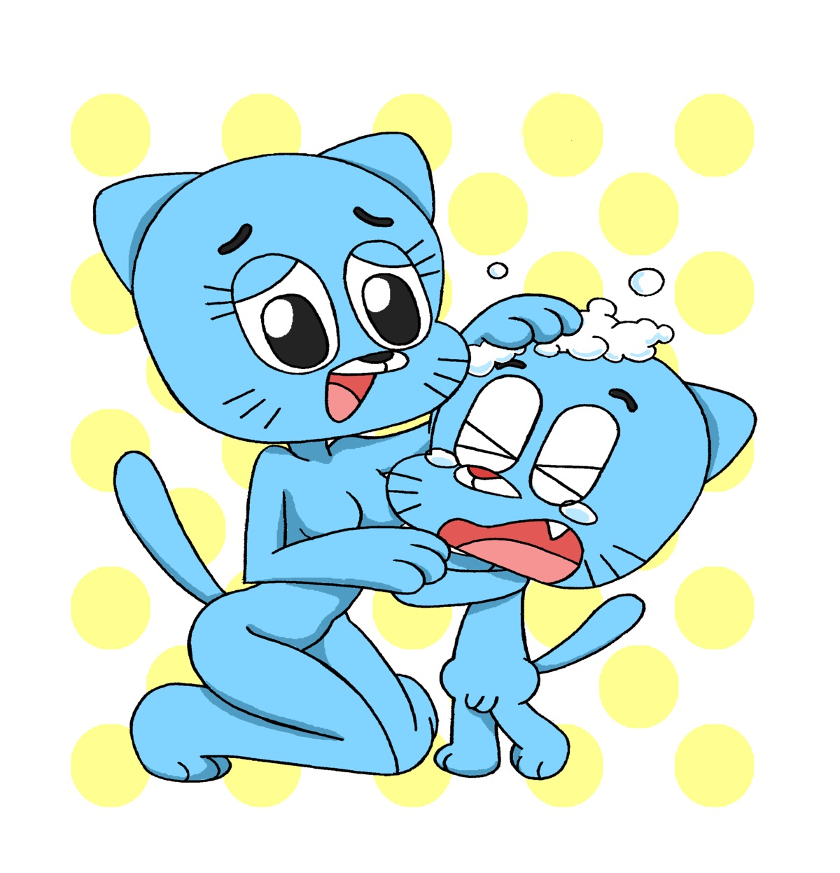1boy 1girls anthro balls blue_body blue_fur blue_skin breasts cartoon_network closed_eyes color completely_naked completely_nude crying domestic_cat eyebrows eyelashes eyes eyes_closed eyes_open feline female furry furry_only gumball_watterson male mother mother_and_child mother_and_son naked naked_female naked_male nicole_watterson no_bra no_humans no_panties no_underwear nude nude_female nude_male open_eyes open_mouth open_smile penis rule34 smile smiling son standing straight_hair tail tears testicles the_amazing_world_of_gumball tongue tongue_out washing washing_hair