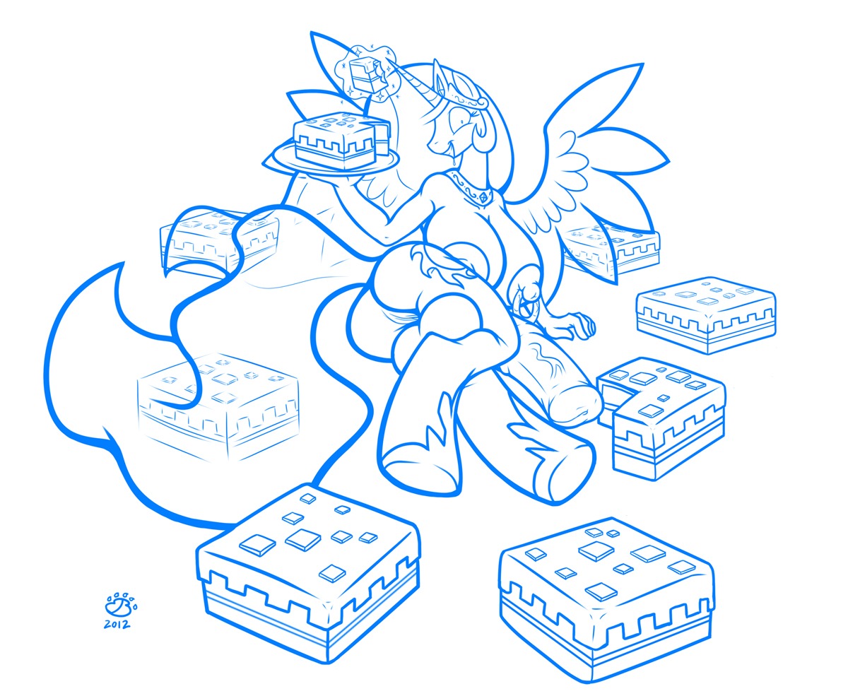 1futa 2012 alicorn alternate_version_available anthro badgerben balls big_breasts breasts cake cleavage crossover equine friendship_is_magic full-package_futa furry futa_only futanari hasbro intersex line_art looking_at_viewer magic minecraft my_little_pony nipple_piercing nipples nude on_side piercing princess_celestia_(mlp) pussy rule34 smile solo testicles white_background