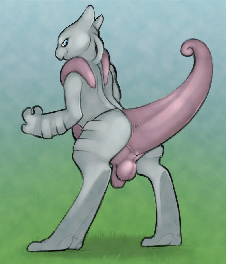anthro anus balls blue_eyes conditional_dnp e621 flaccid generation_6_pokemon genitals legendary_pokemon looking_at_viewer looking_back male mega_evolution mega_mewtwo mega_mewtwo_x nintendo penis pokemon pokemon_(species) solo tail tojo_the_thief
