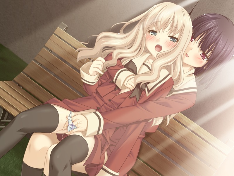 2girls black_legwear black_thighhighs blush bow bow_panties female fingering footwear game_cg hand_in_another's_panties hand_in_panties kawamura_reo kneehighs multiple_females multiple_girls panties peko pussy pussy_juice rule34 sawaguchi_mai school_uniform serafuku socks sono_hanabira_ni_kuchizuke_wo thighhighs underwear yuri