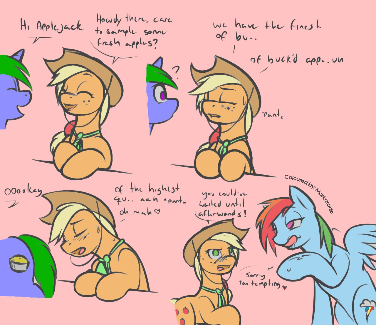applejack_(mlp) blue_body blue_feathers blue_fur bodily_fluids clothing cobalt_snow colored comic conditional_dnp cowboy_hat cutie_mark digital_media_(artwork) e621 earth_pony english_text equid equine feathered_wings feathers female female/female feral freckles friendship_is_magic fur genital_fluids green_eyes green_hair group hair hasbro hat headgear headwear horse mammal multicolored_hair my_little_pony mythological_creature mythological_equine mythology pegasus pony purple_eyes rainbow_dash_(mlp) rainbow_hair source_request text vaginal_fluids wings