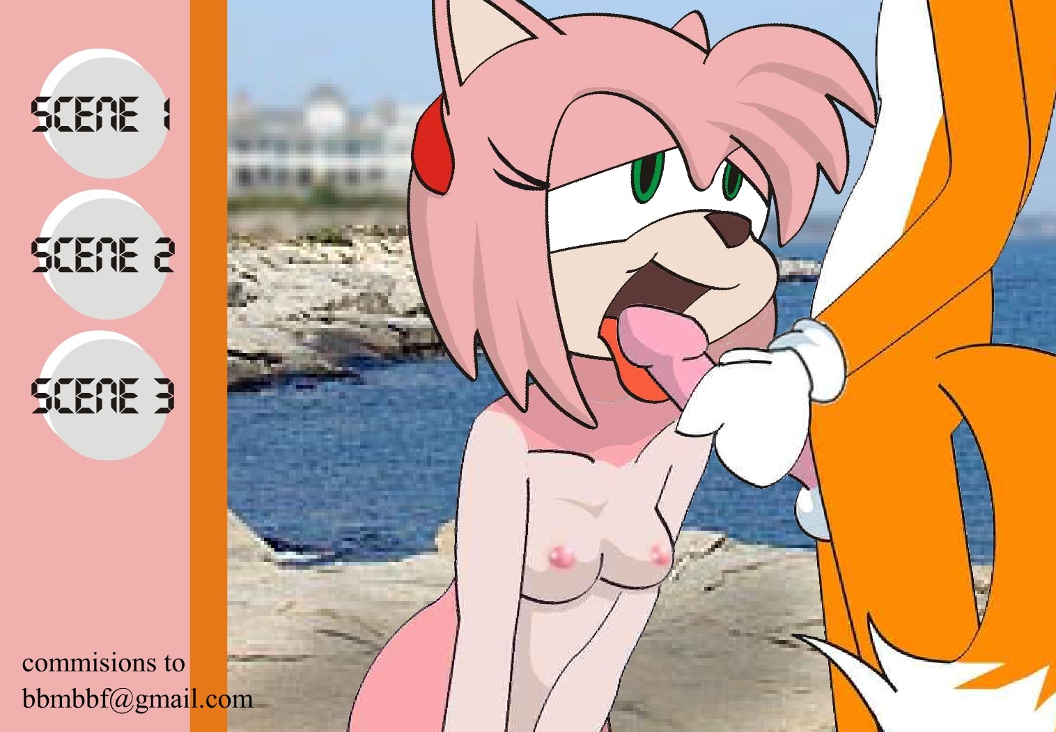 amy_rose anthro bbmbbf breasts canine fellatio female fox fur game_screenshot hedgehog male mammal nipples oral penis rule34 screen_capture screenshot sonic_(series) straight tails tails_the_fox