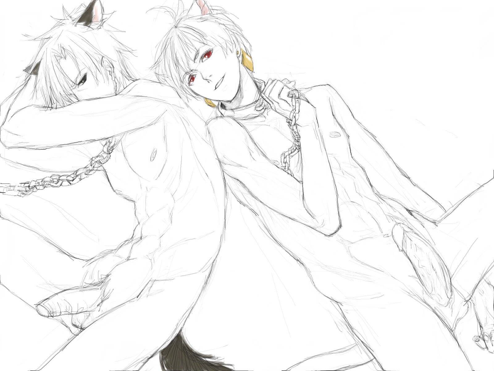 2boys cat_boy catboy chains fate/stay_night fate/zero fate_(series) gilgamesh gilgamesh_(fate) kiritsugu_emiya male male_only rule34 tagme