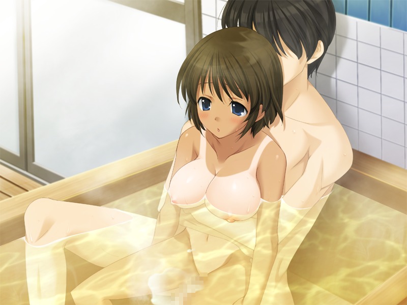 brown_hair censored female game_cg human koi_to_mizugi_to_taiyo_to male rule34 schoolgirl short_hair straight tan tanline