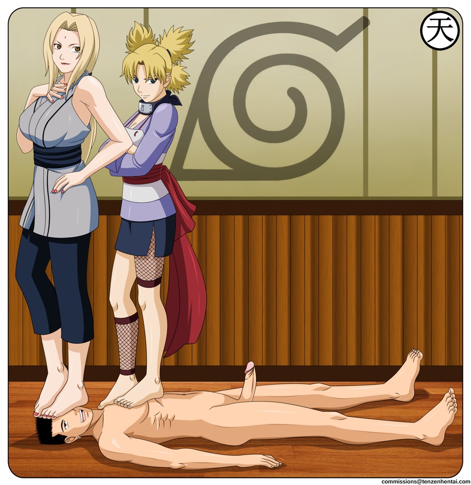 2girls clothed_female_nude_male erect_penis feet female femdom foot_fetish foot_on_chest foot_on_face happy human male naruto naruto_(classic) naruto_(series) on_floor on_the_floor penis rule34 temari tenzen toes trampling tsunade