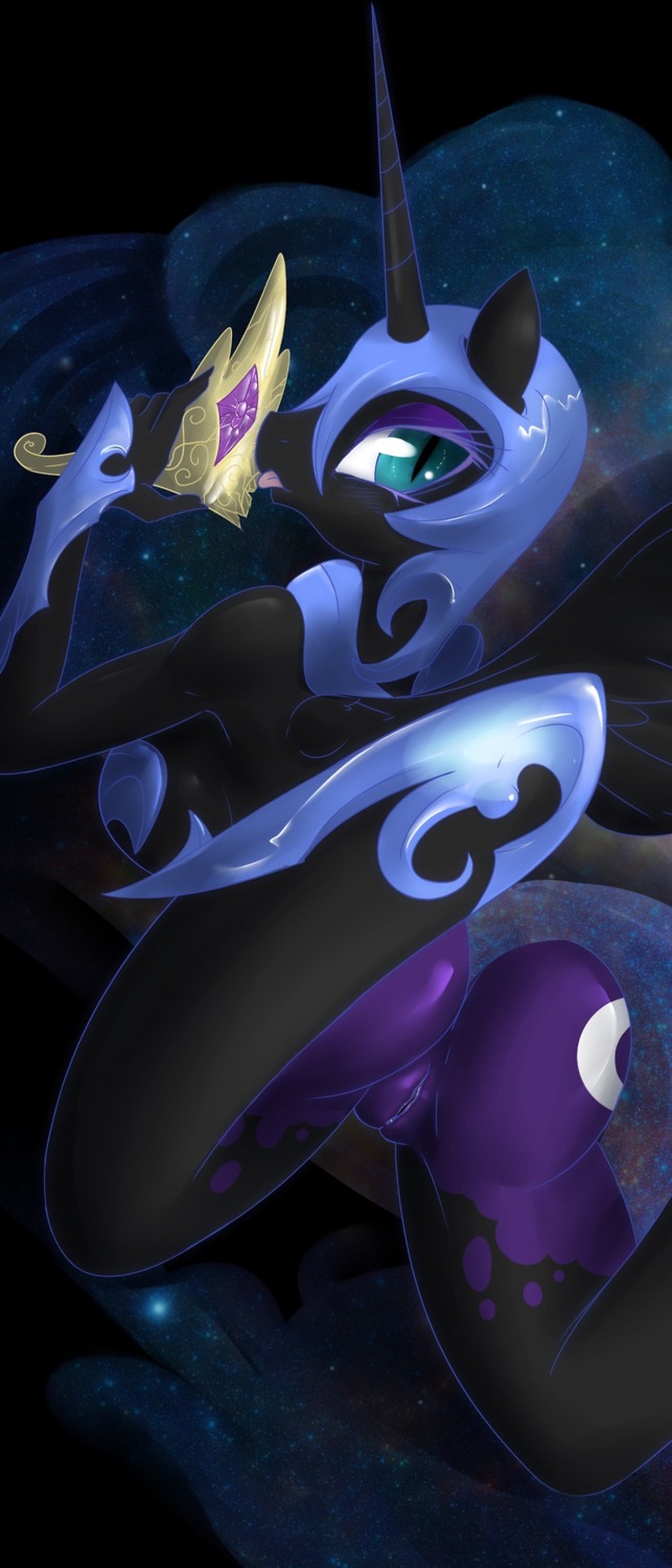 anthro anthrofied big_butt blush breasts butt crown e621 equid equine female friendship_is_magic genitals hasbro headgear hi_res horn looking_at_viewer mammal mirapony my_little_pony mythological_creature mythological_equine mythology nightmare_moon_(mlp) seductive side_boob solo tiara tongue tongue_out unicorn vulva