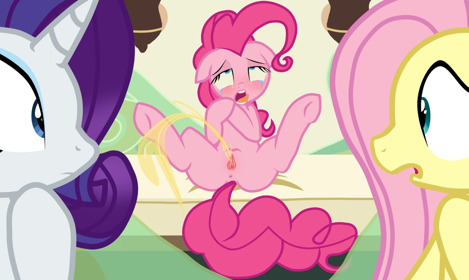 2012 absurd_res anus being_watched blue_eyes blush bodily_fluids digital_media_(artwork) e621 earth_pony equid equine female female_peeing feral fluttershy_(mlp) friendship_is_magic genital_fluids genitals group hair hasbro hi_res horn horse looking_at_another mammal my_little_pony mythological_creature mythological_equine mythology open_mouth peeing pink_hair pinkie_pie_(mlp) pony public purple_hair pyruvate rarity_(mlp) spread_legs spreading tail tears tongue unicorn urine urine_stream vulva watersports