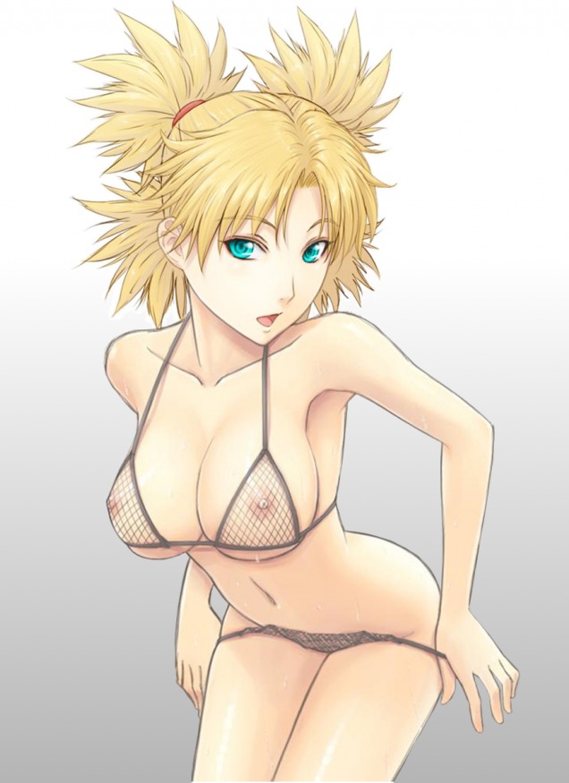 adam700403 bikini blonde_hair blue_eyes breasts female female_only fishnets human large_breasts naruto naruto_(series) navel nipples panties panty_pull rule34 see-through solo sweat swimsuit temari underwear