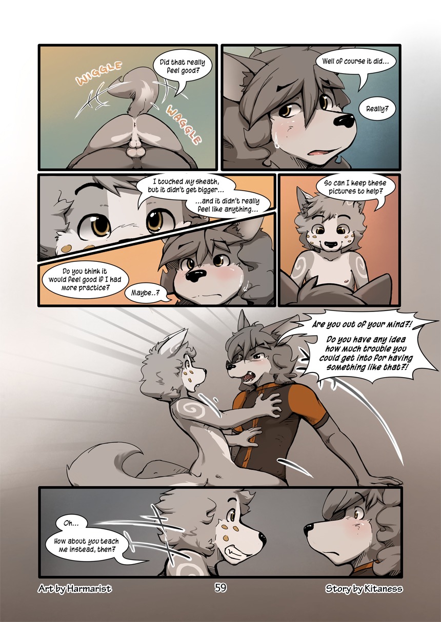 adolescent adolescent_on_child after_sex age_difference alex_(harmarist) angry anthro anus argument backsack balls balls_touching blush bodily_fluids bottomless bottomless_anthro bottomless_male brother_(lore) brothers_(lore) butt canid canine canis child clothed clothing comic dialogue duo e621 ears_back english_text fangs fur genital_exploration genitals grin harmarist hi_res inexperienced larger_male male male/male male_anthro male_on_bottom male_on_top male_virgin mammal masturbation_request multiple_scenes naive nipples nude nude_anthro nude_male number older_brother older_male older_sibling on_bottom on_top page_number pivoted_ears raised_tail sexual_awakening sheath_and_knife shirt shocked sibling_(lore) size_difference smaller_male smile stated_virginity straddling straddling_lap surprised sweat sweatdrop tail tail_motion tailwag teeth text topwear virgin will_(harmarist) wolf young young_anthro young_male younger_male