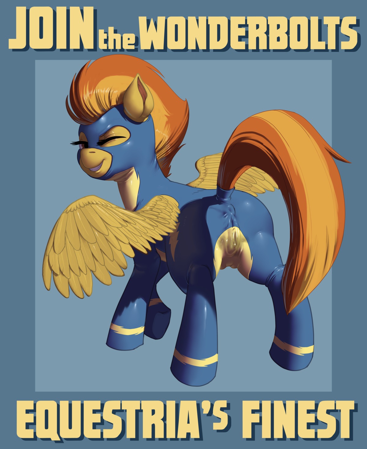 2013 absurd_res bodysuit camel_toe clothing digital_media_(artwork) e621 english_text equid equine feathered_wings feathers female feral flight_suit friendship_is_magic hair hasbro hi_res hooves kevinsano looking_at_viewer mammal multicolored_hair my_little_pony mythological_creature mythological_equine mythology one_eye_closed pegasus quadruped simple_background skinsuit solo spitfire_(mlp) tail teats text tight_clothing two_tone_hair wet wings wink wonderbolts_(mlp) yellow_body yellow_feathers