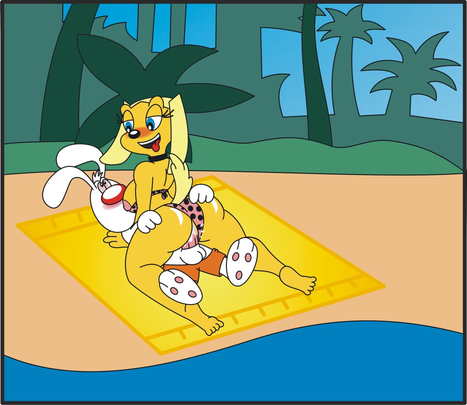 3_fingers 3_toes 4_toes absurd_res anthro beach blue_eyes brandy_and_mr._whiskers brandy_harrington breastfeeding breasts clothing collar detailed_background disney duo e621 erection feet female female_penetrated fingers fur genitals hi_res jaimeprecoz male male/female male_penetrating male_penetrating_female mr._whiskers on_towel open_mouth outside penetration penile penile_penetration penis penis_in_vagina plant sand sea seaside sex sex_on_the_beach sky toes tongue towel tree vaginal vaginal_penetration water white_body white_fur yellow_body yellow_fur