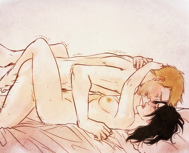 1boy 1girls 2d ambiguous_penetration areolae arms_around_neck bare_shoulders barefoot bed black_hair blonde_hair blush bottomless breasts chell clothing dark_hair embrace facial_hair female female_pubic_hair half-closed_eyes happy happy_sex human humanized implied_sex leg_lift leg_lock long_hair looking_at_another looking_at_partner looking_pleasured male medium_breasts messy_hair missionary missionary_position motion_lines nipples no_bra no_panties nose_blush nude on_back on_bed open_mouth passionate pleasure_face portal_(series) portal_2 pubes pubic_hair rule34 sheet_grab side_view straight sweat sweatdrop thrusting topless trembling wheatley white_skin