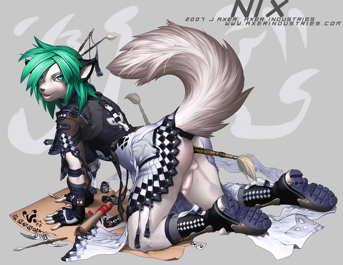 2007 all_fours anal anal_penetration anthro backsack balls bodily_fluids breasts canid canine clothed clothing dress e621 erection feet fox genital_fluids genitals gynomorph humanoid_genitalia humanoid_penis intersex j_axer looking_at_viewer mammal penetration penis precum raised_tail shoe_soles smile soles solo tail text third-party_edit url y2k_(graphic_design)
