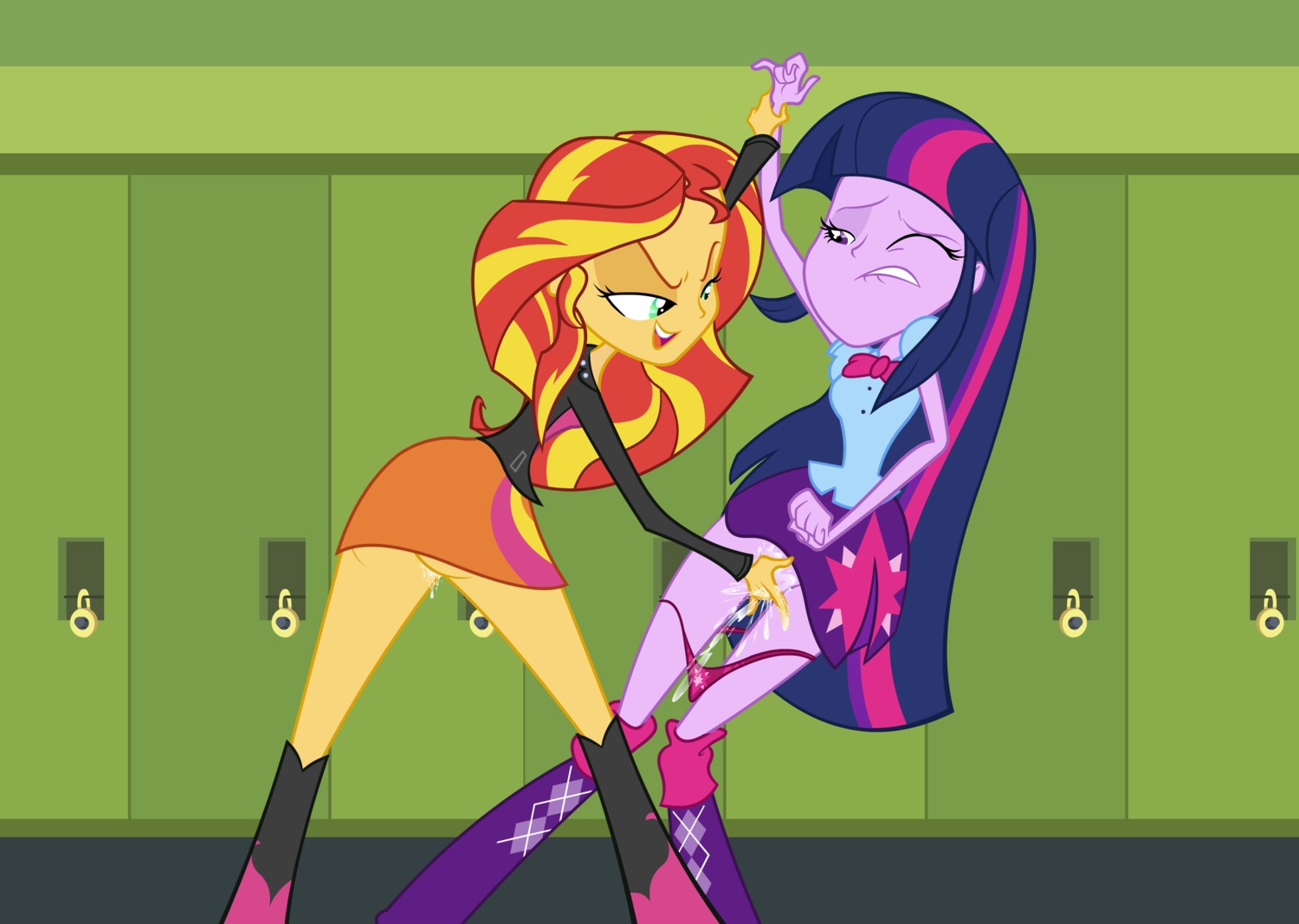 absurd_res bodily_fluids clothing cum duo e621 equestria_girls female female/female fingering forced genital_fluids genitals grandfathered_content hasbro hi_res human mammal my_little_pony not_furry panties purple_body purple_skin rape sex sunset_shimmer_(eg) supersouthmoor twilight_sparkle_(eg) underwear vulva
