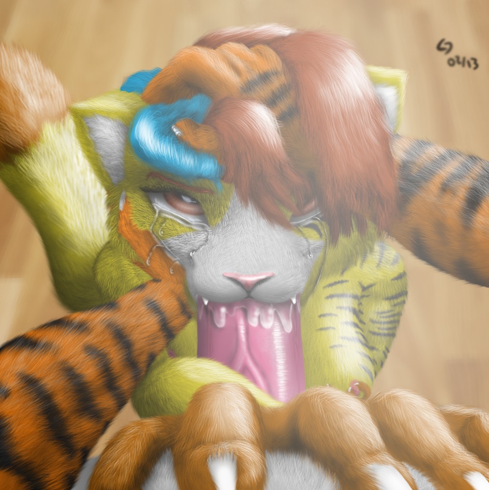 2013 anthro blue_hair bodily_fluids breasts brihanna brown_body brown_fur brown_hair claws crying dipstick_tail duo e621 erection fangs felid fellatio female female_penetrated first_person_view floor forced forced_oral fur genitals hair head_grab high-angle_view looking_at_viewer looking_up male male/female male_penetrating male_penetrating_female male_pov mammal markings multicolored_tail nude oral oral_penetration orange_body orange_fur pantherine penetrating_pov penetration penile penis pink_eyes pink_nose pink_penis rough_sex saliva sex striped_body striped_fur stripes tail tail_markings tears teeth thick_penis tiger vein veiny_penis white_claws wood wood_floor yellow_body yellow_fur yoyofreakcj