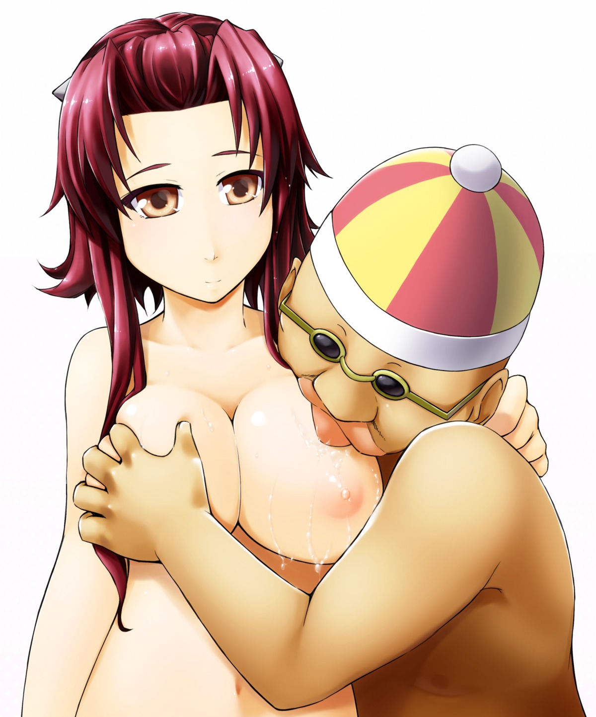 1girls akiza_izinski alto-00 breast_grab breasts fat_male female highres human izayoi_aki large_breasts licking male rule34 straight sunglasses yu-gi-oh! yu-gi-oh!_5d's