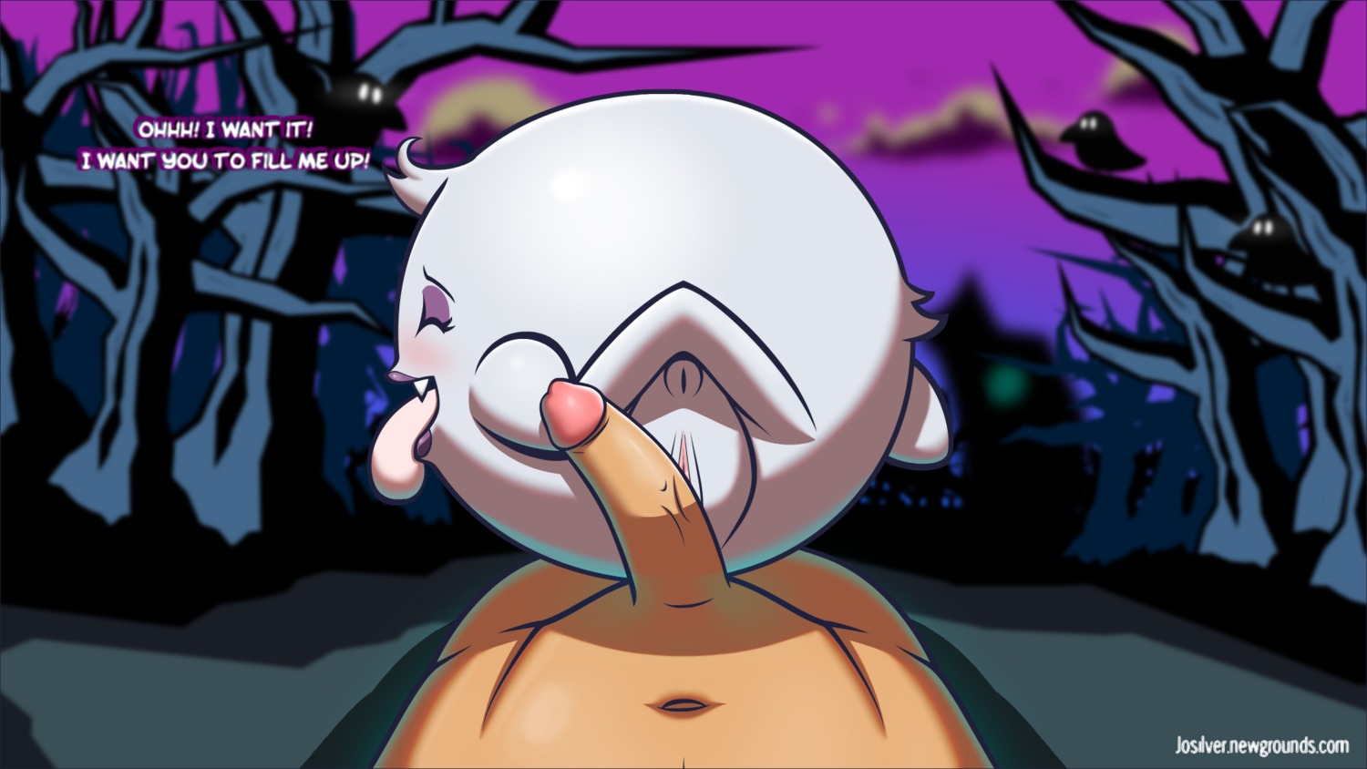 16:9 2014 anus bell_(josilver) boo_(mario) comic dialogue digital_media_(artwork) duo e621 english_text erection female genitals hi_res human humanoid_genitalia humanoid_penis josilver male male/female mammal mario_bros navel nintendo not_furry penis sex solo_focus text url vulva widescreen