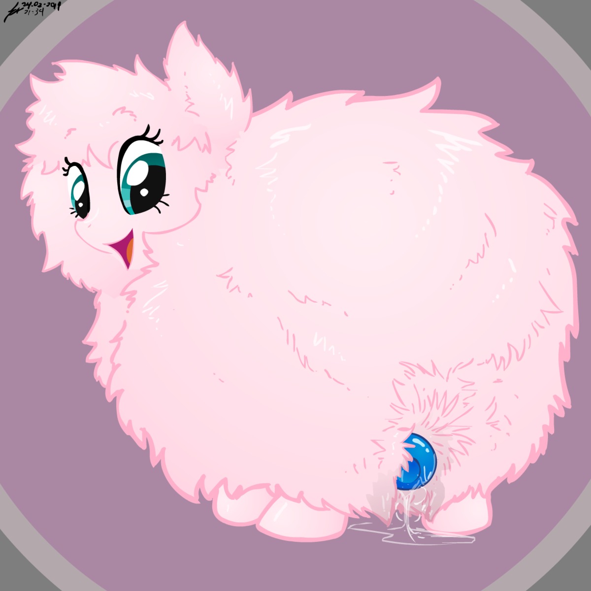 1:1 2014 alpha_channel blue_eyes bodily_fluids e621 earth_pony equid equine fan_character female feral fluffle_puff fluffy fur genital_fluids happy hasbro hi_res horse mammal my_little_pony open_mouth pedrohspacewolfy pink_body pink_fur pony sex_toy solo standing vaginal_fluids