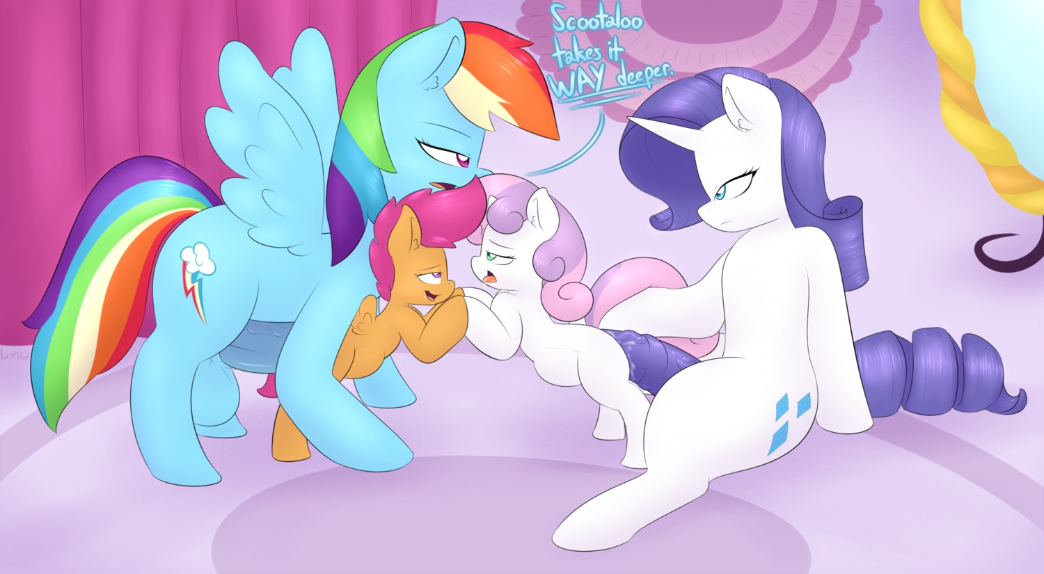 2014 abdominal_bulge age_difference ahegao all_fours ambiguous_penetration animal_genitalia animal_penis balls blue_body blue_eyes blue_feathers blue_fur bodily_fluids cutie_mark dialogue digital_media_(artwork) doggystyle drooling e621 english_text equid equine equine_genitalia equine_penis erection feathered_wings feathers female female_penetrated feral foursome friendship_is_magic from_behind_position fur genitals green_eyes group group_sex gynomorph gynomorph/female gynomorph_penetrating hair hasbro hi_res horn incest_(lore) intersex intersex/female intersex_penetrating lamiaaaa larger_gynomorph larger_intersex long_hair looking_pleasured mammal multicolored_hair multicolored_tail my_little_pony mythological_creature mythological_equine mythology nude older_intersex open_mouth orange_body orange_fur pegasus penetration penis pink_eyes pink_hair purple_eyes purple_hair rainbow_dash_(mlp) rainbow_hair rainbow_tail rarity_(mlp) saliva scootaloo_(mlp) sex sibling_(lore) size_difference smaller_female sweetie_belle_(mlp) tail text tongue tongue_out two_tone_hair unicorn white_body white_fur wings young young_feral younger_female