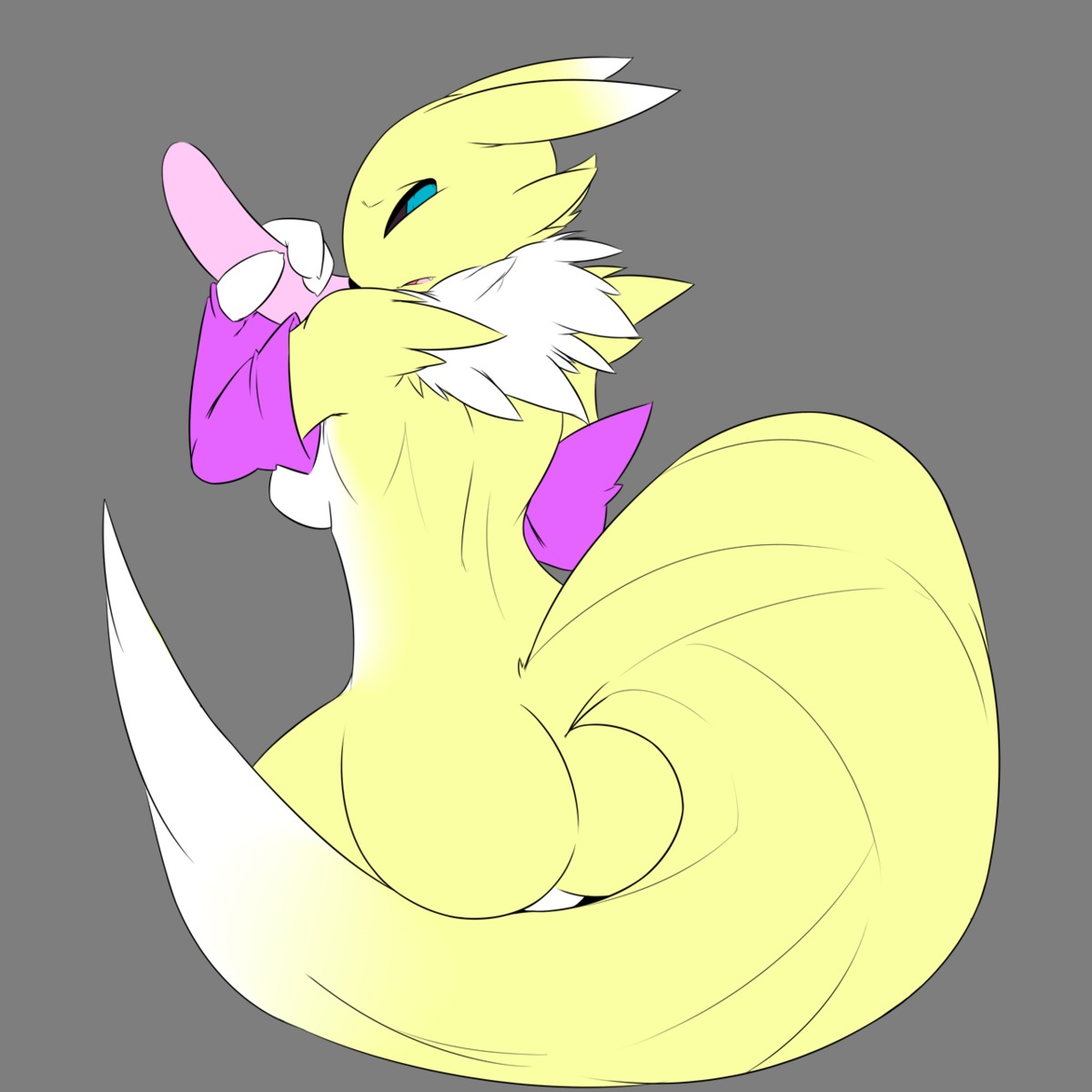 anthro ass back_view canine color digimon digimon_(species) dildo female female_only fox fur furry holding nude renamon rule34 solo tagme