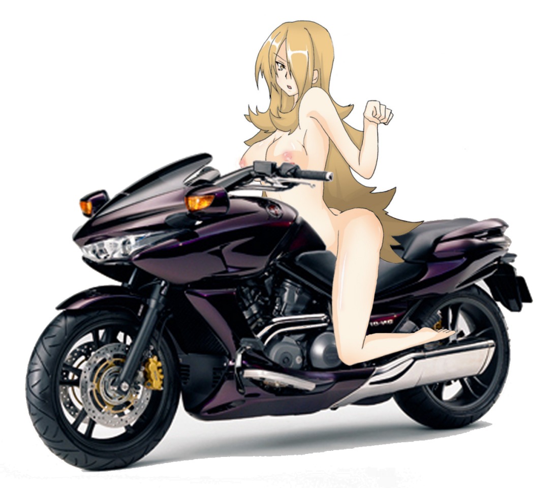 1girls artist_request breasts casual color completely_nude cynthia_(pokemon) female female_only game_freak hair_over_one_eye human human_only motorcycle nintendo nipples nonsexual nonsexual_nudity nude nudist pale_skin pokemon pokemon_dppt riding_motorcycle rule34 side_view solo straddle tagme white_background