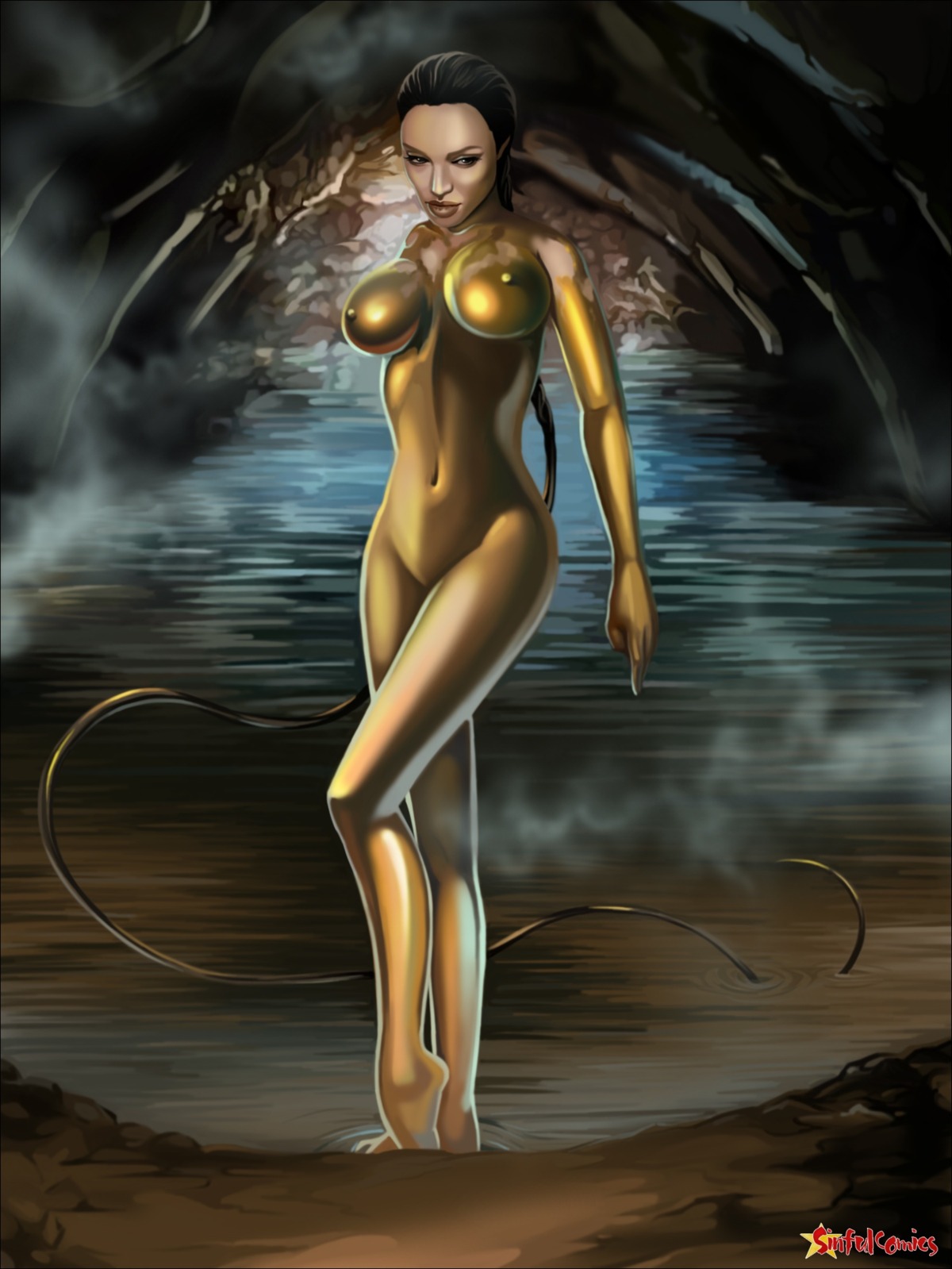 1girls angelina_jolie barefoot beowulf beowulf_(2007_film) beowulf_(poem) celebrity female female_only grendel's_mother rule34 sinful_comics solo