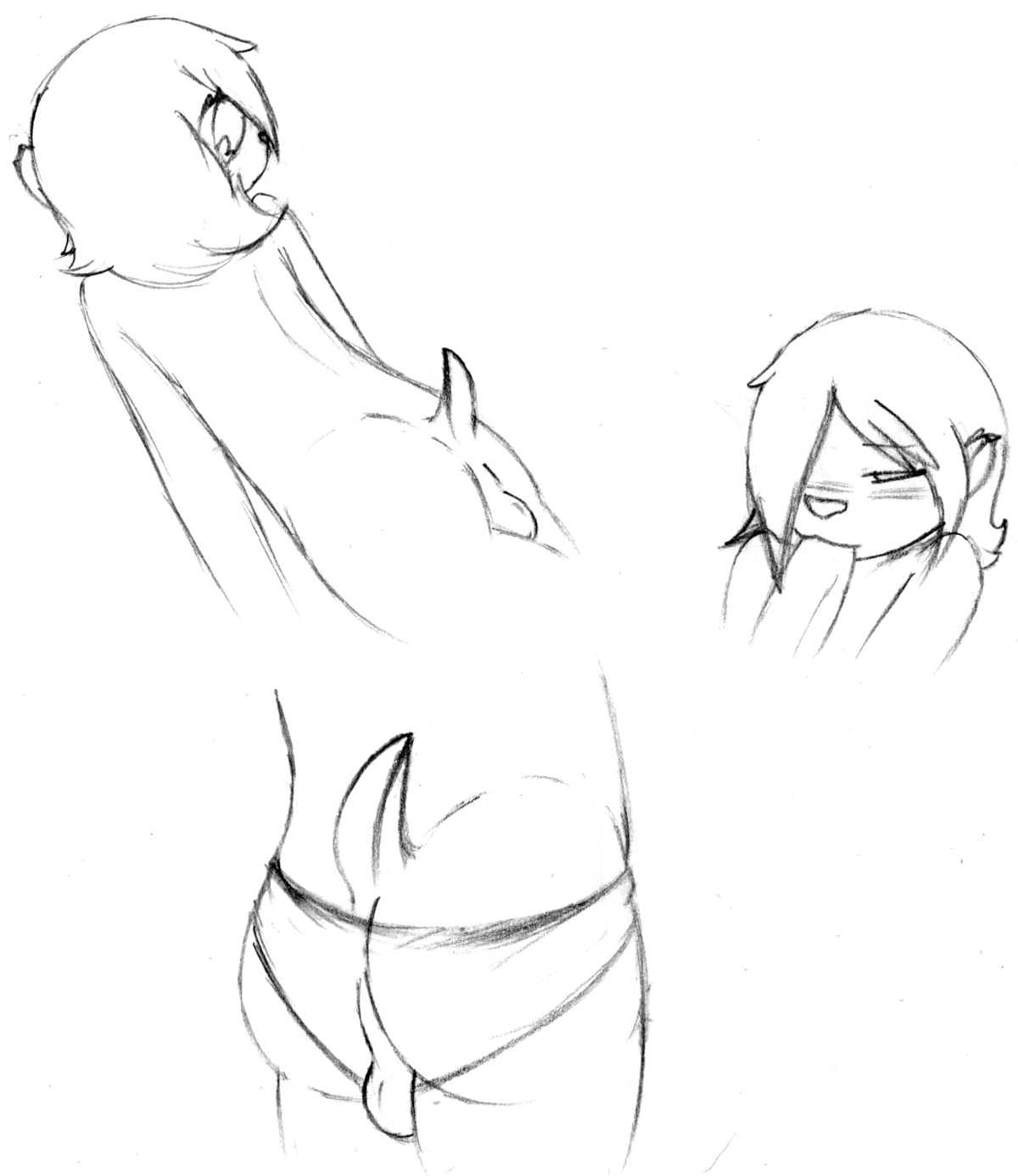 anthro backsack balls black_and_white blush bulge butt clothed clothing daniruu duo e621 eulipotyphlan femboy genitals hedgehog hi_res male mammal monochrome oral penis shades_the_hedgehog short_tail simple_background sketch solo tail underwear white_background