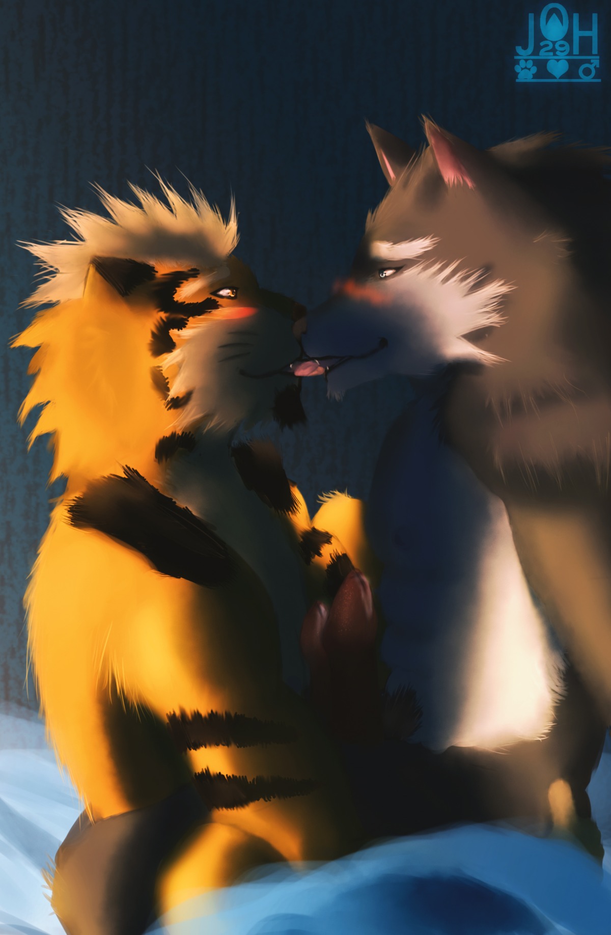 2014 abs absurd_res anthro bed biceps blue_eyes blush bodily_fluids canid canine canis cum digital_media_(artwork) duo e621 erection eye_patch eyes_closed eyewear felid frottage fur furniture genital_fluids genitals hair heart_symbol hi_res hug humanoid_genitalia humanoid_penis humbuged humplex interspecies joh29 kissing light long_penis love male male/male mammal morning morning_wood muscular nipples nude open_mouth pantherine pecs penile penis penises_touching precum romantic romantic_couple sex smile sun sunrise teeth tiger tongue toraz warm white_body white_fur wolf zulf