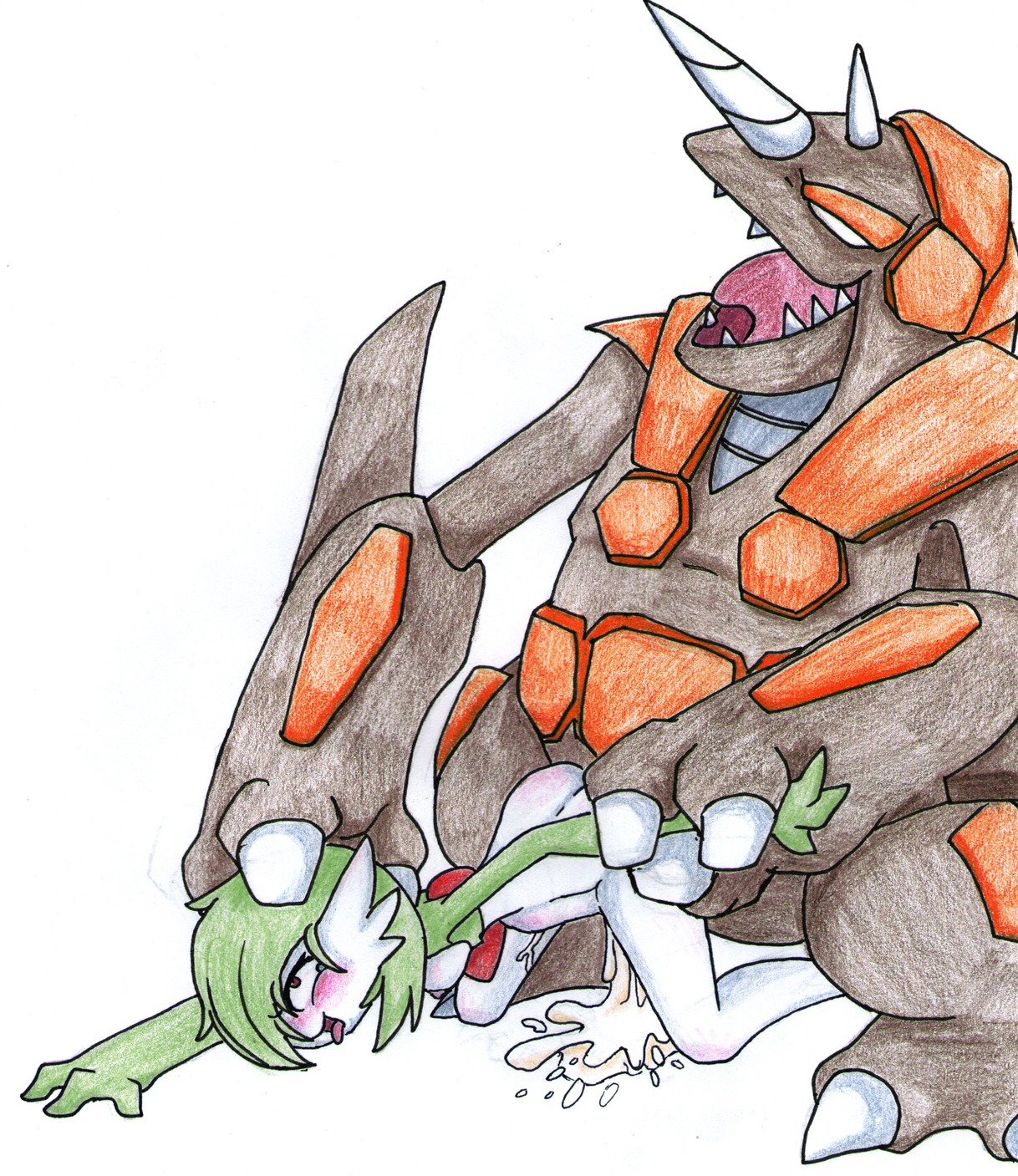 1girls blush bulge color cum female female_gardevoir female_pokemon gardevoir horns interspecies male male_pokemon nintendo nude pok&eacute;mon_(species) pokemon pokemon_(species) pokemon_rse rhyperior rule34 sex size_difference straight tagme