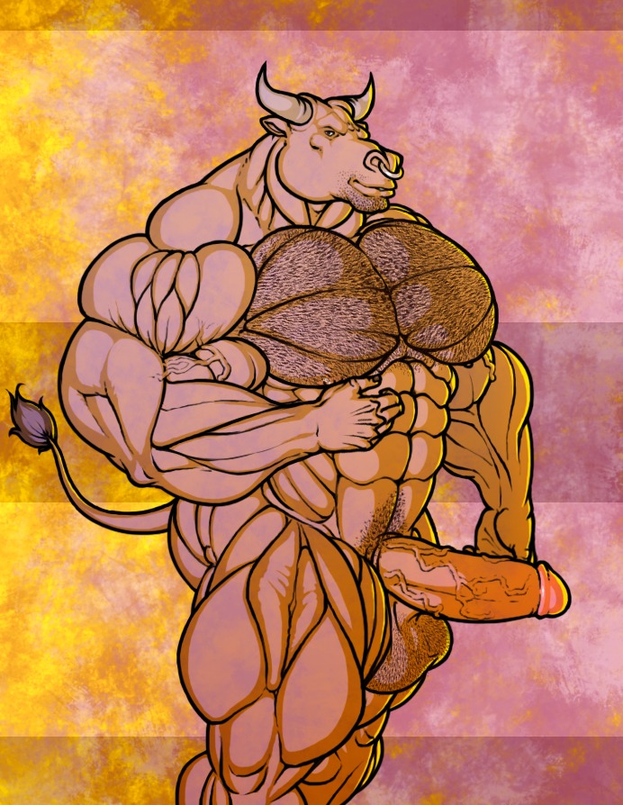 abs abstract_background anthro balls biceps big_muscles big_penis biped body_hair bovid bovine cattle chest_hair e621 erection facial_piercing genitals horn huge_muscles humanoid_genitalia humanoid_penis hyper male mammal muscular muscular_anthro muscular_male nude pecs penis piercing pubes ripped-saurian simple_background solo standing vein veiny_penis