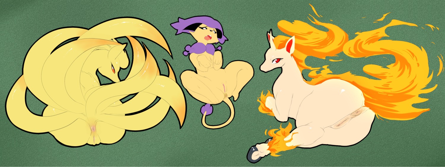 anatomically_correct anatomically_correct_genitalia anatomically_correct_vulva animal_genitalia animal_vulva anus ass_up big_anus big_butt bodily_fluids butt canid canine delcatty drooling e621 equid equine_genitalia equine_vulva felid female feral fire flaming_hair flaming_mane flaming_tail generation_1_pokemon generation_3_pokemon genitals group hi_res hooves horn looking_at_viewer lying mammal multi_tail ninetales nintendo on_back open_mouth pokemon pokemon_(species) presenting presenting_anus presenting_hindquarters presenting_vulva pseudo_hair pseudo_mane rapidash red_eyes saliva spread_legs spreading sunibee tail tongue vulva