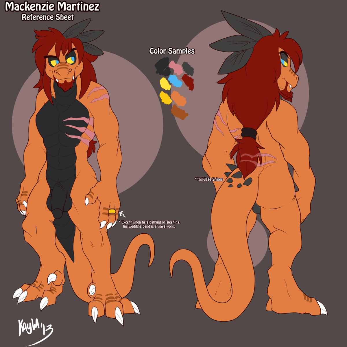 1:1 2013 absurd_res anthro athletic athletic_anthro athletic_male balls beard biped black_body black_penis black_scales blue_eyes butt claws conditional_dnp digit_ring digital_media_(artwork) digitigrade dinosaur dromaeosaurid e621 ebonychimera english_text facial_hair feathered_dinosaur feathered_scalie feathers flaccid flat_colors foreskin front_view genitals goatee hair hi_res humanoid_genitalia humanoid_penis jewelry long_hair looking_at_viewer looking_away looking_back male mc_(kayla-na) model_sheet multiple_poses nude orange_body orange_scales penis pose prehistoric_species rear_view red_hair reptile retracted_foreskin ring saurischian scales scalie scar simple_background solo source_request tail text theropod velociraptor wedding_ring yellow_sclera