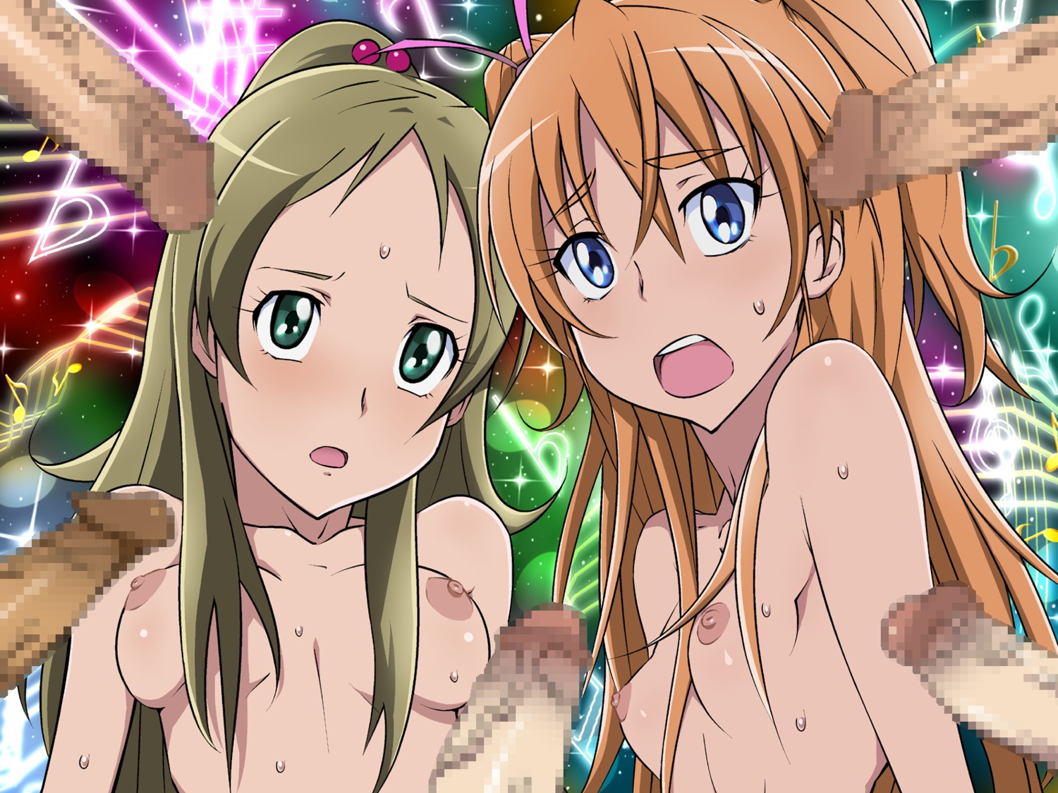 2girls afraid blush breasts censored female highres houjou_hibiki ice_place male minamino_kanade multiple_females multiple_girls nipples nude open_mouth penis precure pretty_cure rule34 small_breasts suite_precure