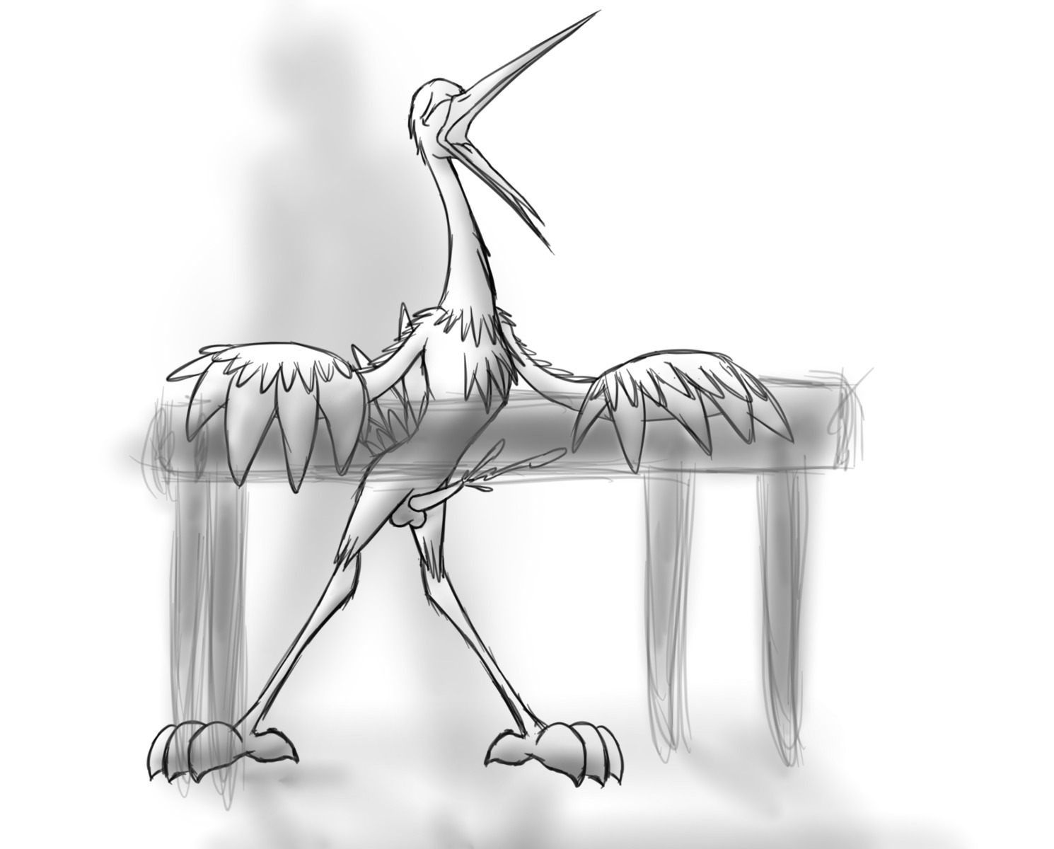 4_toes anisodactyl anthro avian balls bassybefuddle bird black-necked_crane bodily_fluids conditional_dnp crane_(bird) cum cumshot dreamworks duo e621 ejaculation erection faceless_character faceless_male feet from_behind_position furniture genital_fluids genitals gruiform grus_(genus) hands-free hi_res interspecies kung_fu_panda male male/male master_crane monochrome nude orgasm penis sex silhouette solo_focus table toes