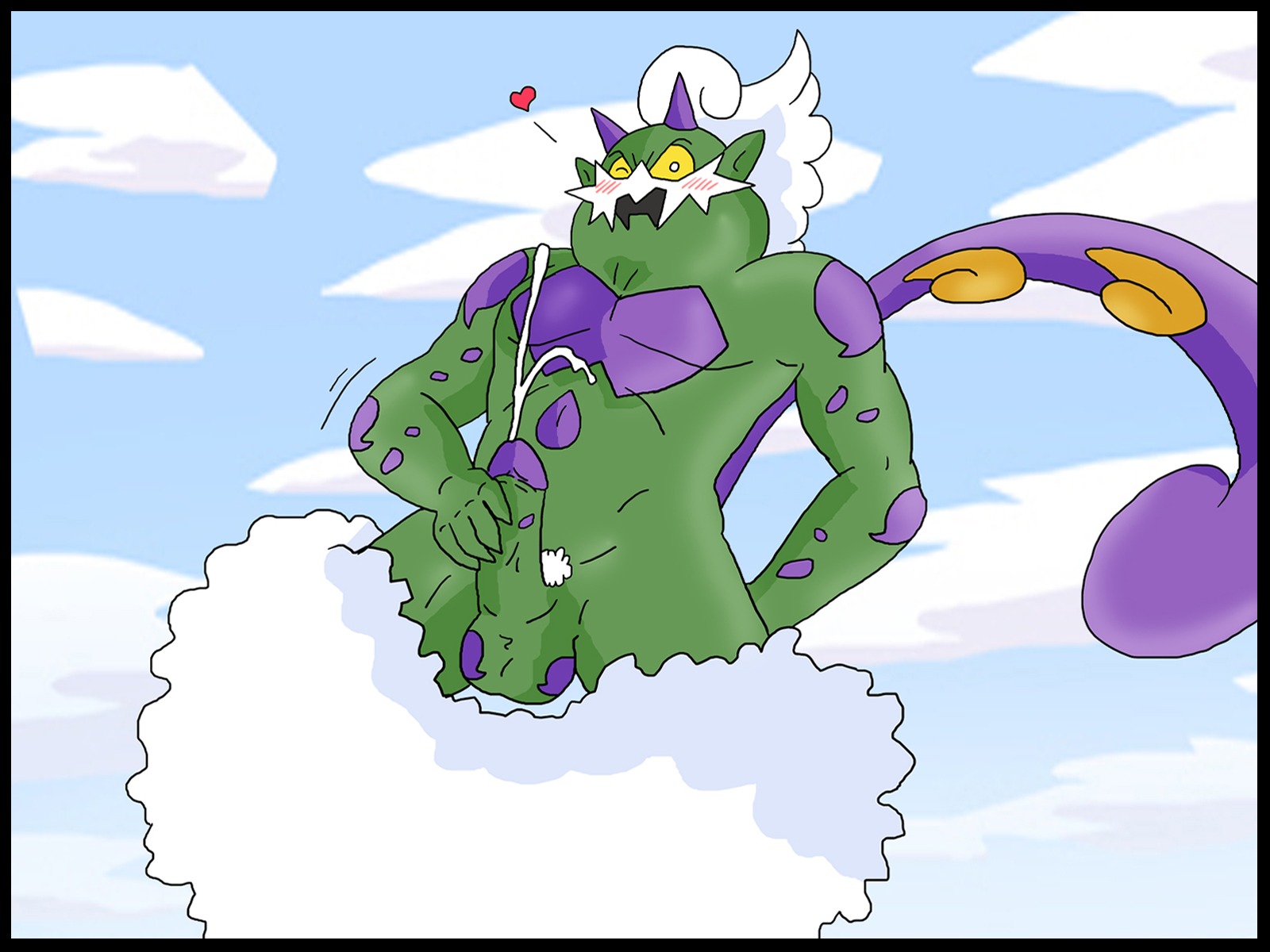 balls blush cum cumming happy huge_cock looking_at_viewer male male_only masturbation open_mouth orgasm penis pokemon rule34 tornadus wink winking