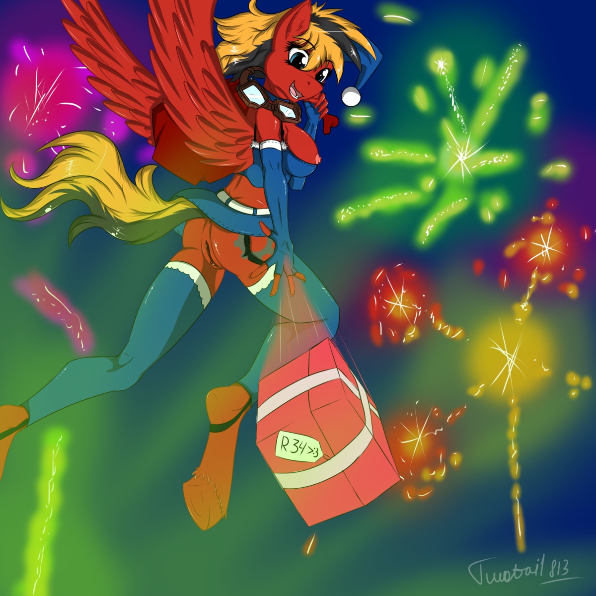 1:1 2013 >:3 anthro anthrofied anus areola biped black_hair blonde_hair blue_clothing blue_eyes bottomwear breasts clothed clothing cutie_mark e621 equid equine eyewear fan_character feathered_wings feathers female fetlocks fireworks flying fur genitals goggles hair hasbro hi_res mammal midriff multicolored_hair my_little_pony mythological_creature mythological_equine mythology nipple_slip nipples no_underwear open_mouth pegasus red_body red_fur red_wings side_boob skirt solo twotail813 twotail_(mlp) upskirt vulva wings