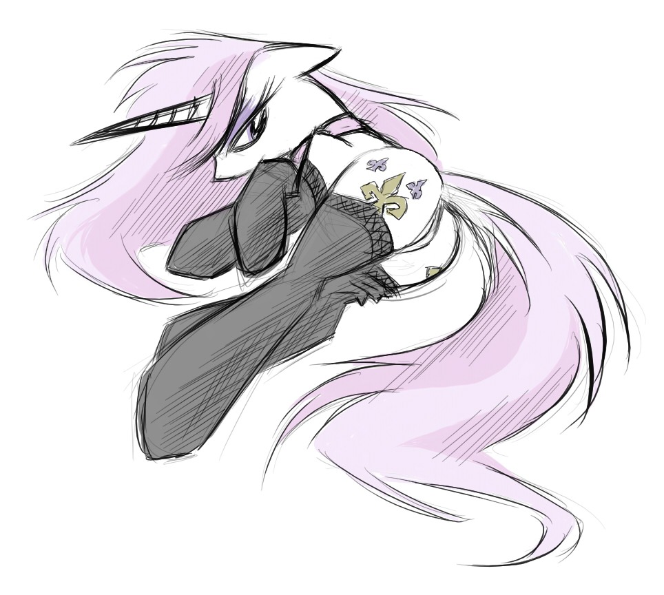 2013 anus butt clothing cutie_mark e621 equid equine female feral fleur_de_lis_(mlp) friendship_is_magic fur genitals hair hasbro horn kejifox legwear looking_back mammal multicolored_hair my_little_pony mythological_creature mythological_equine mythology presenting purple_hair simple_background solo stockings third-party_edit unicorn vulva white_background white_body white_fur
