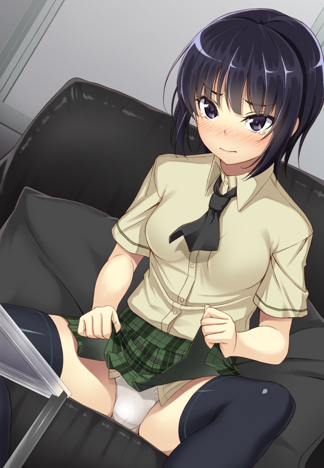 1girls black_hair boku_wa_tomodachi_ga_sukunai female female_only mikazuki_yozora panties pointy_chin rule34 short_hair solo tagme