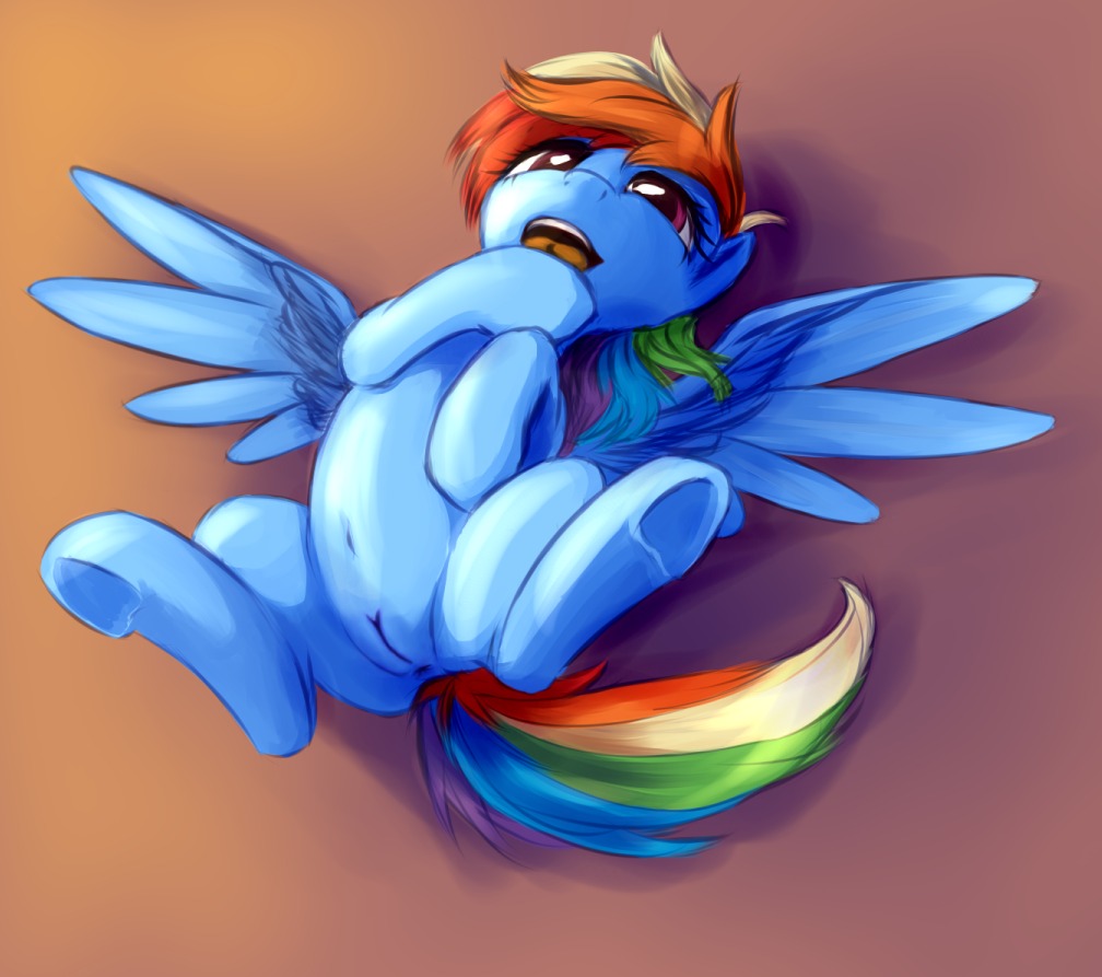 2013 anus blue_body blue_feathers blue_fur e621 equid equine feathered_wings feathers female feral friendship_is_magic fur genitals hair hasbro lying mammal multicolored_hair multicolored_tail my_little_pony mythological_creature mythological_equine mythology navel on_back open_mouth pegasus purple_eyes rainbow_dash_(mlp) rainbow_hair rainbow_tail sokolas solo tail vulva wings