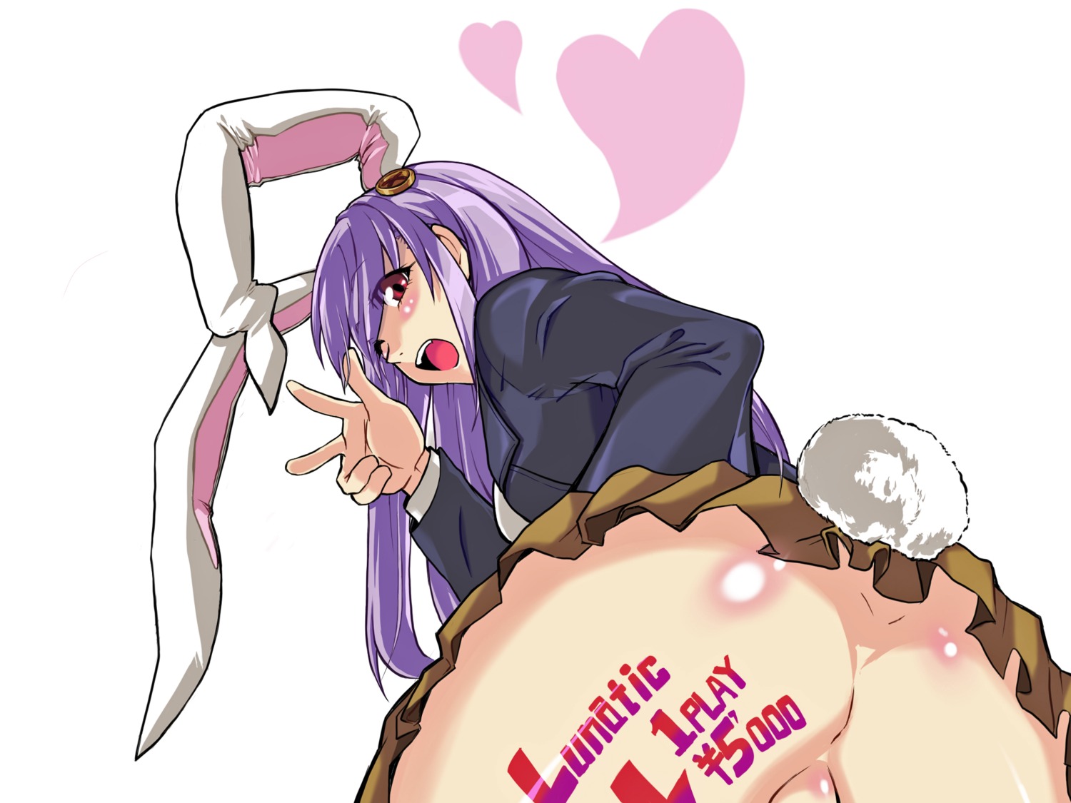 animal_ear ass bent_over blazer bunny_ear bunny_tail female from_behind highres long_hair looking_back no_panties ooike_teru pleated_skirt purple_hair red_eyes reisen_udongein_inaba rule34 skirt solo tail touhou v wink