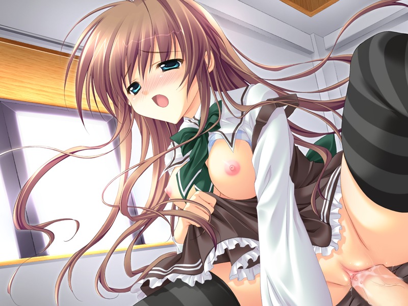 akane-iro_ni_somaru_saka blush bow breasts brown_hair cowgirl_position female long_hair male nagase_minato nipples penis pussy rule34 school_uniform serafuku sex straddle straight thighhighs uncensored vaginal_penetration